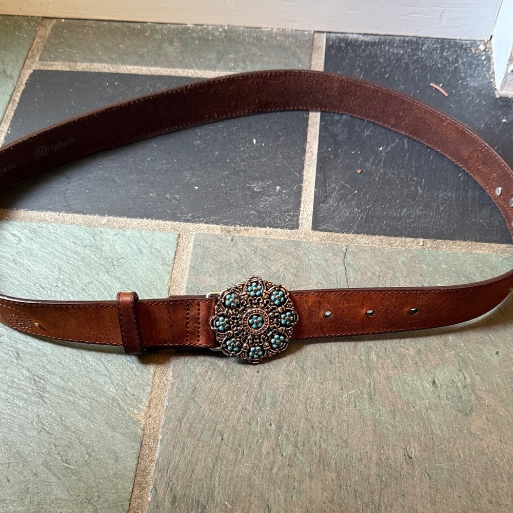 Brighton Brown Belt with Turquoise Accents